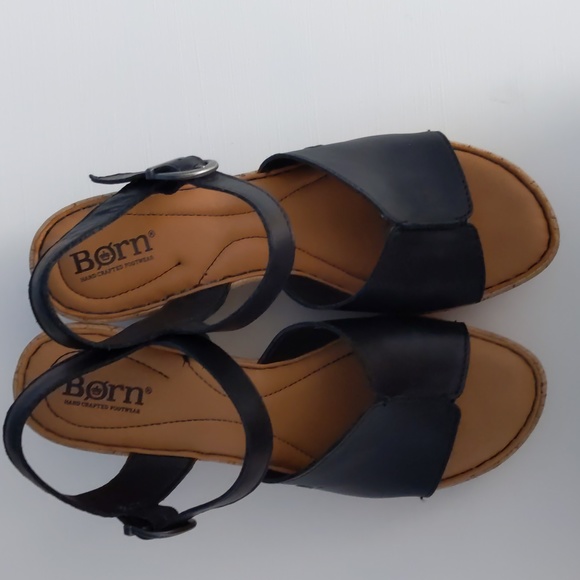 Born Agnio Cork Wedge Sandal, Black, Leather - Picture 3 of 8